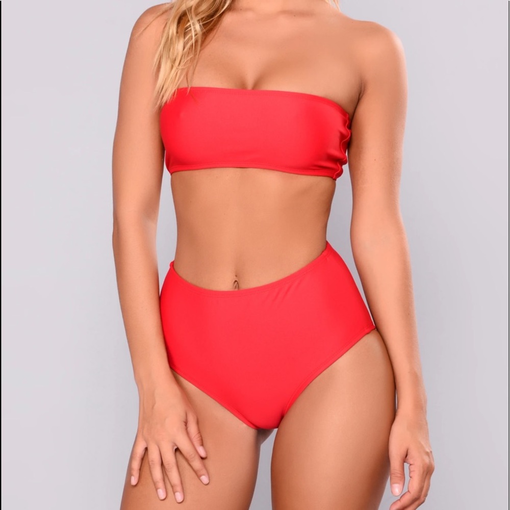 Fashion Nova red tube high waist bikini